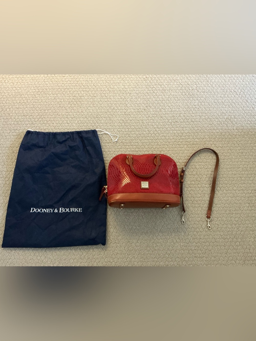 Dooney & Bourke Burgundy Embossed Satchel with Brown Trim